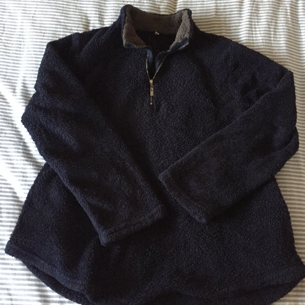 Navy blue sherpa quarter zip sweatshirt